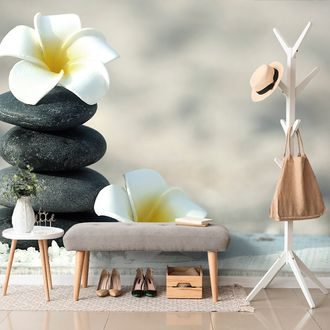 SELF ADHESIVE WALL MURAL HARMONIOUS STONES AND PLUMERIA - SELF-ADHESIVE WALLPAPERS - WALLPAPERS