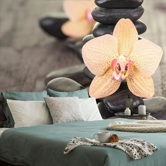 FOTÓTAPÉTA SÁRGA ORCHIDEA ZEN KÖVEK - FENG SHUI TAPÉTÁK - TAPÉTÁK