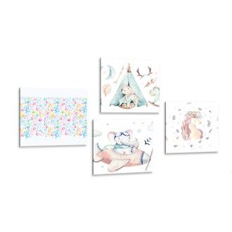 SET OBRAZŮ PRO DĚTI V PASTELOVÝCH BARVÁCH - SESTAVY OBRAZŮ - OBRAZY