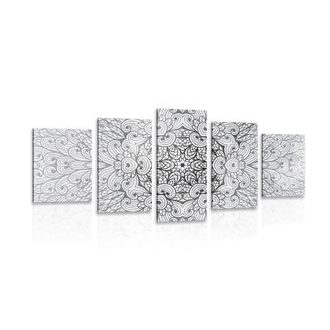 5-DÍLNÝ OBRAZ ETNICKÁ MANDALA V ČERNOBÍLÉM PROVEDENÍ - ČERNOBÍLÉ OBRAZY - OBRAZY