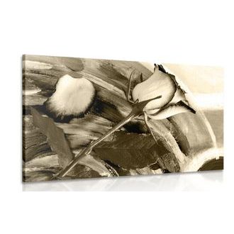 OBRAZ RŮŽE V SÉPIOVÉM PROVEDENÍ - ČERNOBÍLÉ OBRAZY - OBRAZY