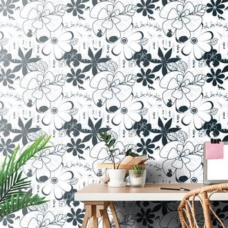 SELF ADHESIVE WALLPAPER ANIMALS AROUND FLOWERS - SELF-ADHESIVE WALLPAPERS - WALLPAPERS