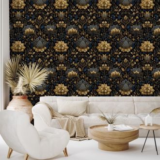 FOTOTAPETA ZLATÉ KVĚTY NA TMAVÉM POZADÍ - VZOROVANÉ TAPETY - TAPETY