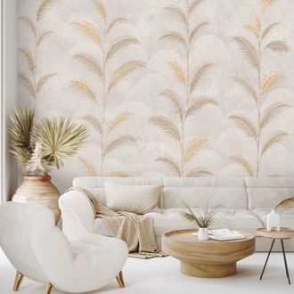ZELFKLEVEND FOTOBEHANG BEIGE PALMBLADEREN IN GLAMOURSTIJL - FOTOBEHANG BLADEREN - FOTOBEHANG