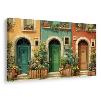 OBRAZ MALEBNÁ ULIČKA S KVĚTINAMI - BAREVNÉ DOMY - OBRAZY