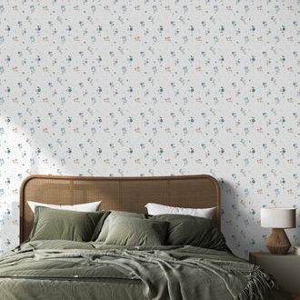 SAMOLEPÍCÍ TAPETA JEMNÉ MODRÉ KVÍTKY NA BÍLÉM POZADÍ - VZOROVANÉ TAPETY - TAPETY