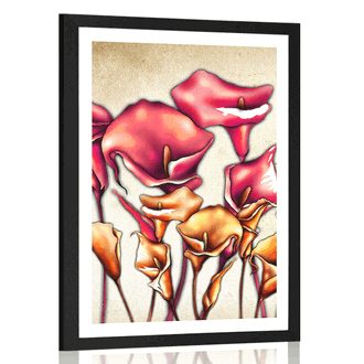 POSTER MIT PASSEPARTOUT ROTE CALLA-BLÜTEN - BLUMEN - POSTER