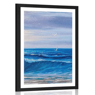 Poster cu passepartout valuri de mare pe coastă