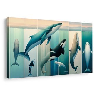 TABLEAU SUR TOILE – BALEINES ET ORQUES DANS LES PROFONDEURS - IMAGES DU MONDE SOUS-MARIN - TABLEAUX