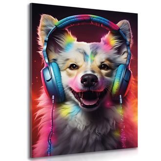 Wandbild Hund mit Kopfhörern
