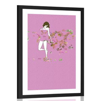 Plakat s paspartuom djevojka u zagrljaju ružičaste boje