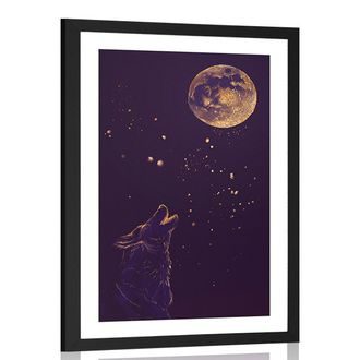 AFFICHE AVEC MONTURE LOUP À LA PLEINE LUNE - DE NOTRE ATELIER - AFFICHES