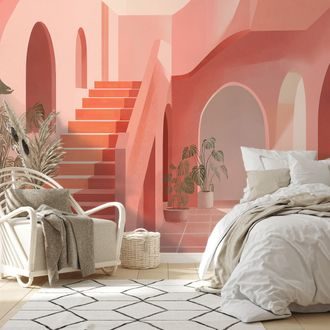SAMOLEPÍCÍ TAPETA ABSTRAKTNÍ RŮŽOVÁ ARCHITEKTURA - STREET ART TAPETY - TAPETY