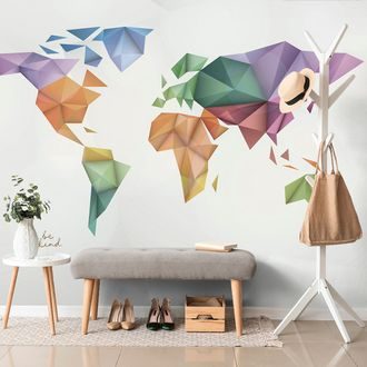 SAMOLEPÍCÍ TAPETA BAREVNÁ MAPA SVĚTA VE STYLU ORIGAMI - SAMOLEPÍCÍ TAPETY - TAPETY