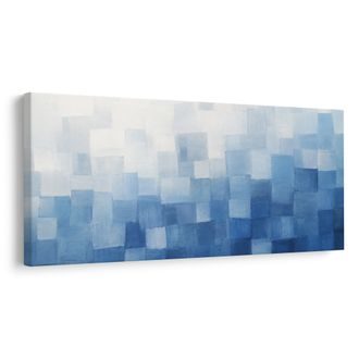 TABLEAU SUR TOILE – CARRÉS BLEUS SUPERPOSÉS DANS LA BRUME - IMAGES FORMES ABSTRAITES - TABLEAUX