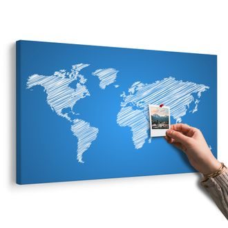 OBRAZ NA KORKU ŠRAFOVÁNA MAPA SVĚTA NA MODRÉM POZADÍ - OBRAZY NA KORKU - OBRAZY