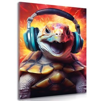 Wandbild Schildkröte mit Kopfhörern