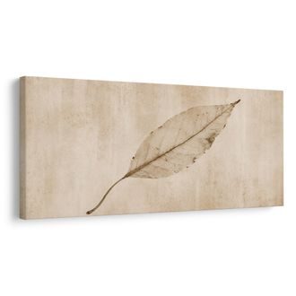 TABLEAU SUR TOILE – FEUILLE SÉCHÉE SUR FOND CLAIR - TABLEAUX ARBRES ET FEUILLES - TABLEAUX