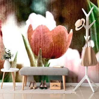 WALLPAPER MEADOW OF TULIPS IN RETRO STYLE - WALLPAPERS FLOWERS - WALLPAPERS
