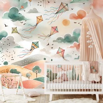 SAMOLEPÍCÍ TAPETA PASTELOVÉ LÉTAJÍCÍ DRACI NA OBLOZE - DĚTSKÉ TAPETY - TAPETY