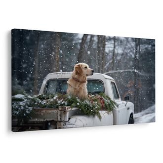 OBRAZ VÁNOČNÍ PES NA ZASNĚŽENÉ KORBĚ - VÁNOČNÍ A ZIMNÍ OBRAZY - OBRAZY