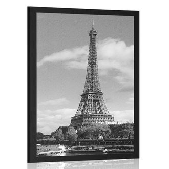 Plakat sjajna panorama Pariza u crno-bijelom dizajnu