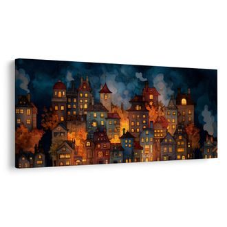 OBRAZ KOUZELNÁ ZIMNÍ NOC VE MĚSTĚ - BAREVNÉ DOMY - PICTURES