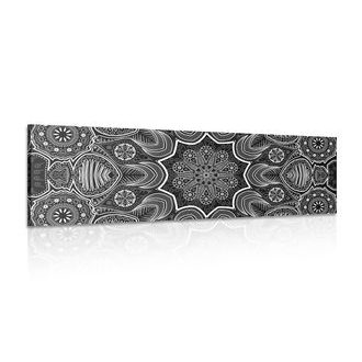 OBRAZ INDICKÁ MANDALA S KVĚTINOVÝM VZOREM V ČERNOBÍLÉM PROVEDENÍ - ČERNOBÍLÉ OBRAZY - OBRAZY