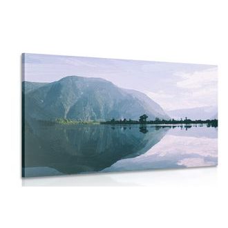 CANVAS PRINT PAINTED SCENERY OF A MOUNTAIN LAKE - PICTURES OF NATURE AND LANDSCAPE - PICTURES