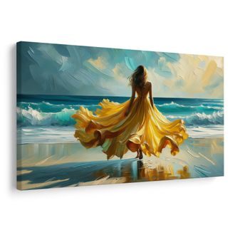 SLIKA ŽENSKA V RUMENI OBLEKI NA PLAŽI - SLIKE ŽENSKE - SLIKE