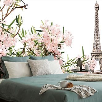 PAPIER PEINT AUTOCOLLANT TOUR EIFFEL ET FLEURS ROSES - PAPIERS PEINTS AUTOCOLLANTS - PAPIER PEINT