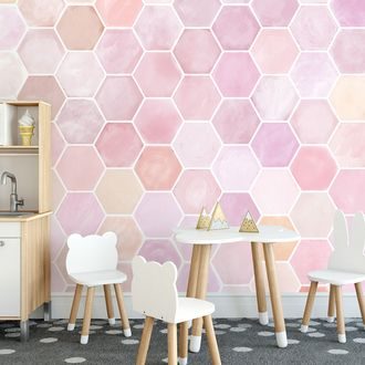 TAPETA RÓŻOWE SZEŚCIOKĄTY - WZORZYSTA TAPETA - TAPETY