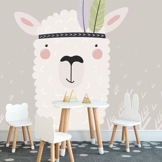 SAMOLEPÍCÍ TAPETA INDIÁNSKÁ LAMA S PEŘÍČKY - SAMOLEPÍCÍ TAPETY - TAPETY