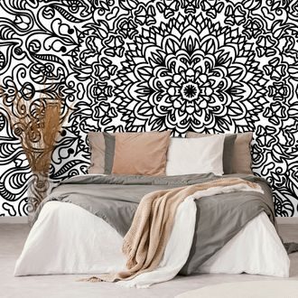 SELF ADHESIVE WALLPAPER ORNAMENT WITH A FLORAL THEME IN BLACK AND WHITE - SELF-ADHESIVE WALLPAPERS - WALLPAPERS