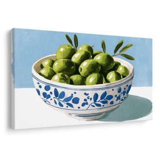 TABLEAU SUR TOILE – OLIVES VERTES DANS UN BOL - TABLEAUX DE NATURES MORTES - TABLEAUX
