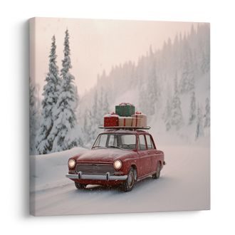 VÁNOČNÍ OBRAZ AUTO PLNÉ DÁRKŮ - VÁNOČNÍ A ZIMNÍ OBRAZY - OBRAZY