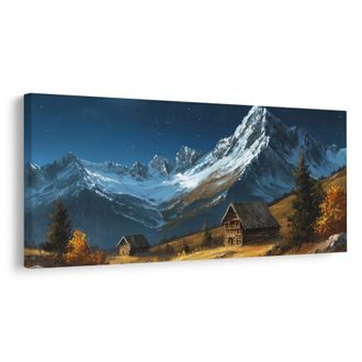 OBRAZ KOUZELNÁ ZIMNÍ KRAJINA S MĚSÍCEM - BAREVNÉ DOMY - PICTURES