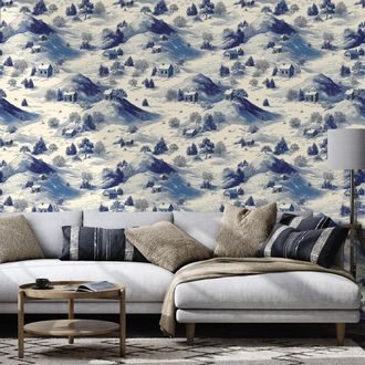 TAPETA ZIMNÍ KRAJINA S MODRÝMI HORAMI - VZOROVANÉ TAPETY - TAPETY