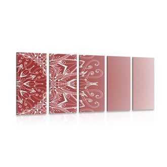 5-DÍLNÝ OBRAZ BÍLÁ MANDALA NA BORDÓ POZADÍ - OBRAZY FENG SHUI - OBRAZY