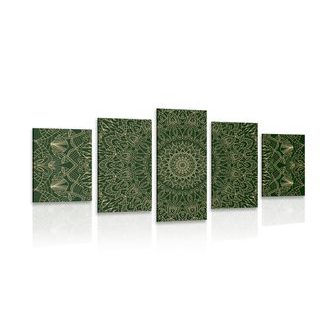 5-DÍLNÝ OBRAZ DETAILNÍ OZDOBNÁ MANDALA V ZELENÉ BARVĚ - OBRAZY FENG SHUI - OBRAZY
