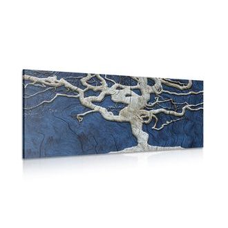 PICTURE ABSTRACT TREE ON WOOD WITH BLUE CONTRAST - PICTURES OF TREES AND LEAVES - PICTURES