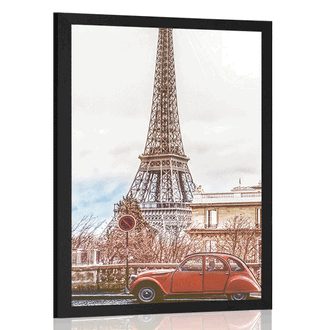 Plakát pohled na Eiffelovu věž z ulice Paříže
