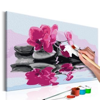 Picture painting by numbers orchid with Zen stones: reflection in the water