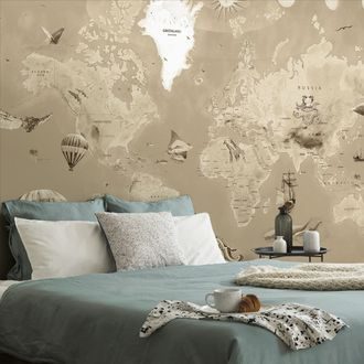 TAPETA KRESLENÁ BÉŽOVÁ MAPA - TAPETY MAPY - TAPETY