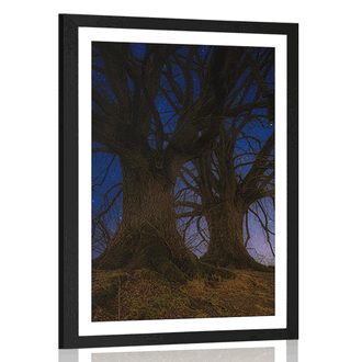 POSTER WITH MOUNT TREES IN A NIGHT LANDSCAPE - NATURE - POSTERS