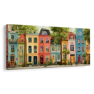 OBRAZ MĚSTSKÁ ULICE S DOMY - BAREVNÉ DOMY - OBRAZY