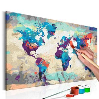 Picture painting by numbers world map: blue & red