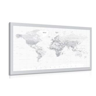 CANVAS PRINT CLASSIC BLACK AND WHITE MAP WITH A GRAY BORDER - PICTURES OF MAPS - PICTURES