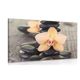 WANDBILD GELBE ORCHIDEE UND ZEN-STEINE - BILDER MIT FENG SHUI-MOTIVEN - BILDER