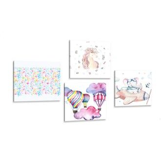 SET OBRAZŮ PRO DĚTI V PASTELOVÝCH BARVÁCH - SESTAVY OBRAZŮ - OBRAZY